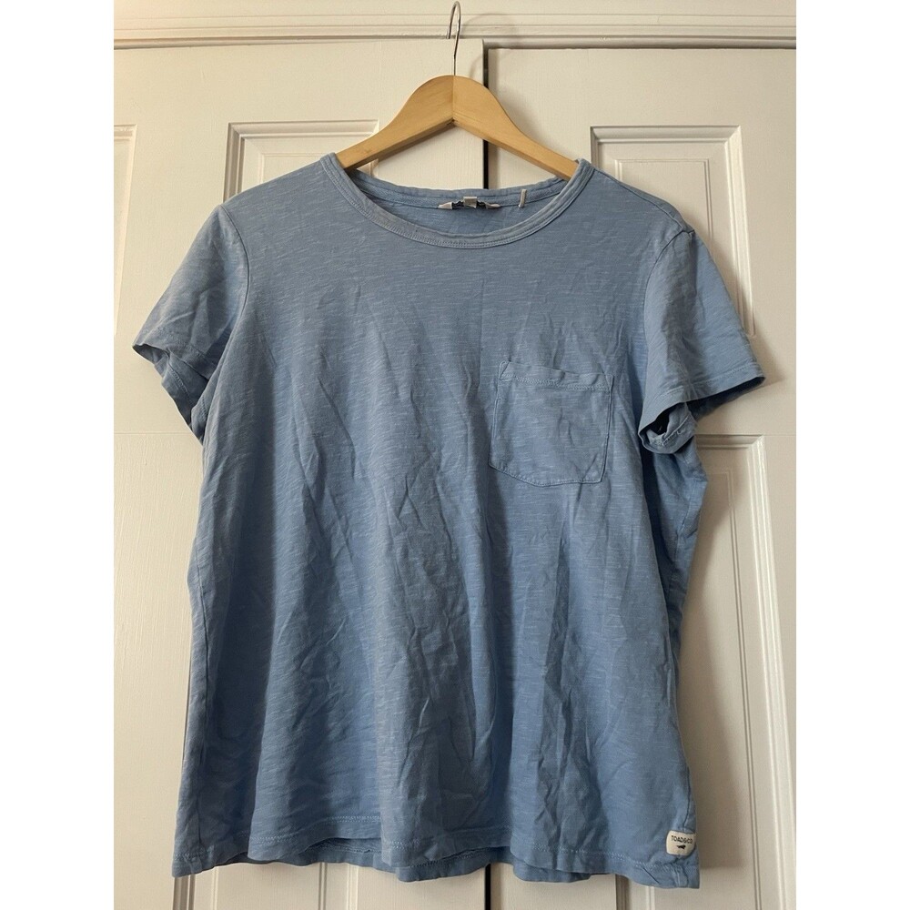 Toad & Co Primo Short Sleeve Pocket Tee Shirt Blue Slub Organic Cotton Large